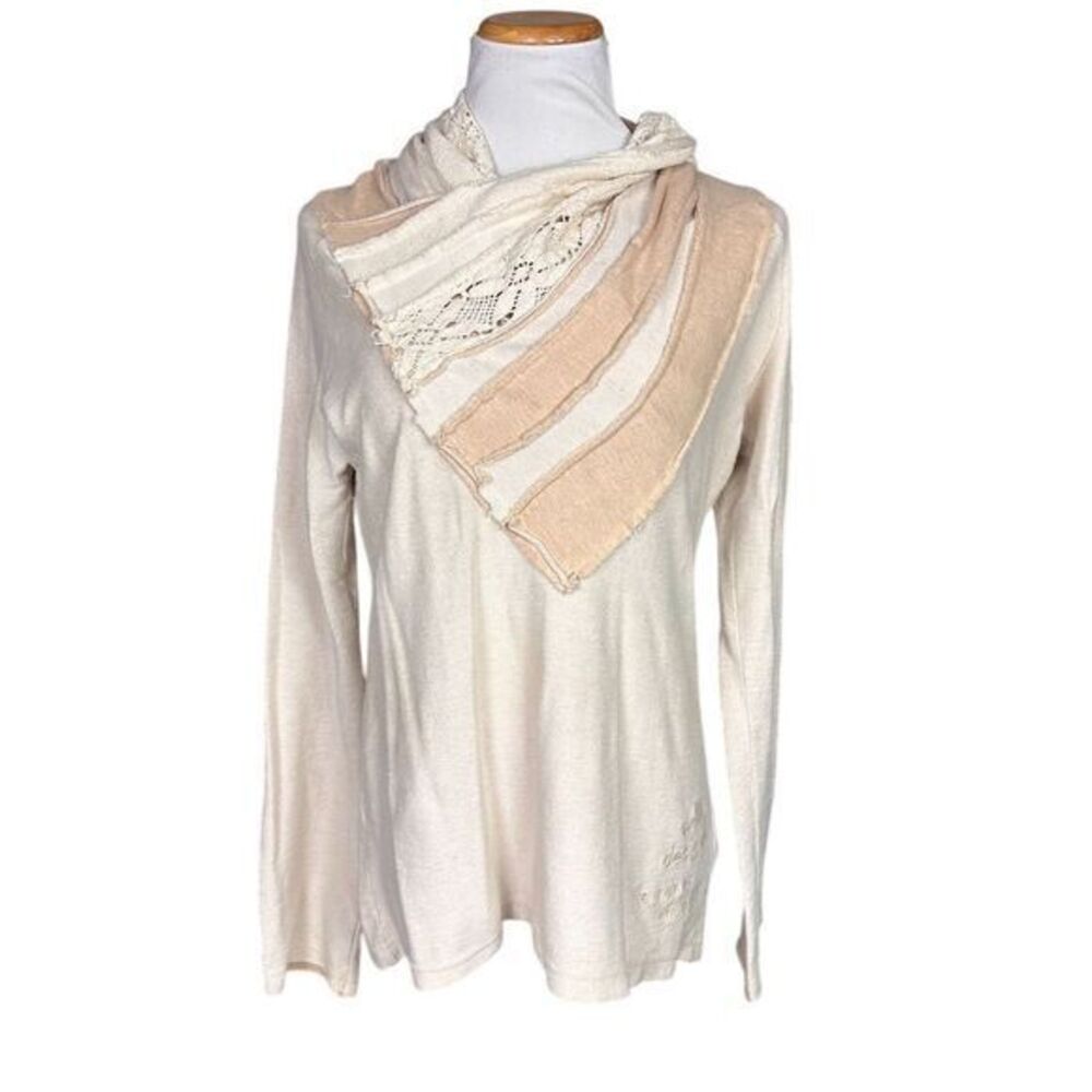 Desigual Women's Ivory Antast Shawl Collar Sweater‎ M Knit Pullover